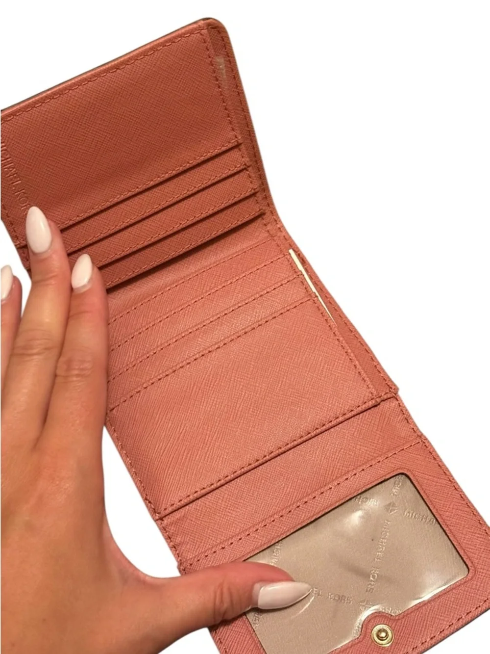 Michael Kors Rose-Pink Saffiano Leather Mini Wallet with Gold Hardware